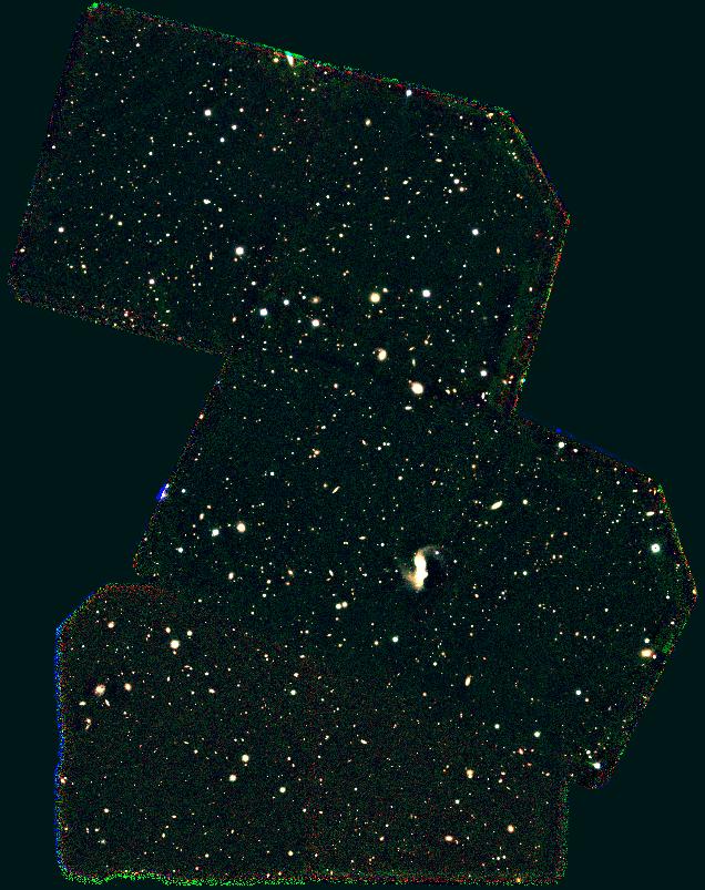 すばる望遠鏡で観測した、１１０億光年の距離にある原始銀河団の領域の近赤外線画像。