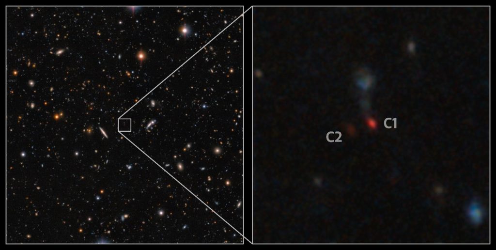 「宇宙の夜明け」に合体する双子の巨大ブラックホールを発見