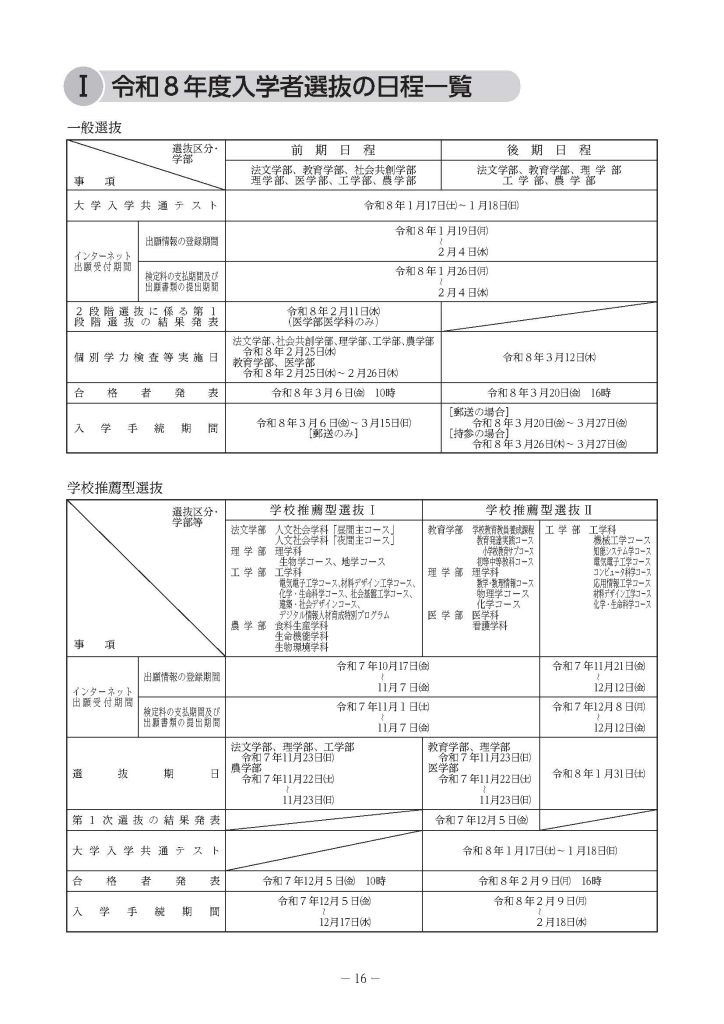 ⼊試⽇程 | 入試 | 愛媛大学